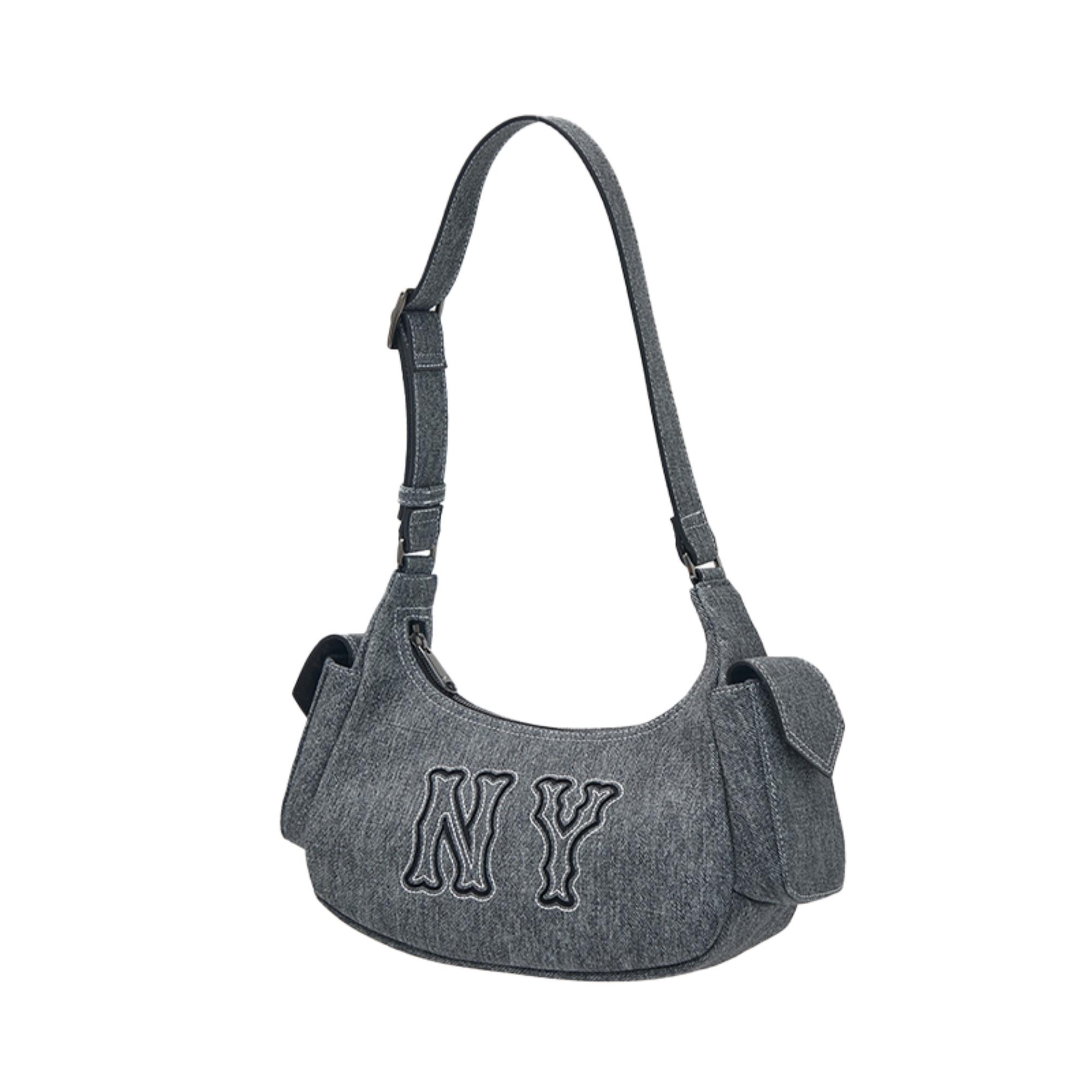 ☆MLB Korea☆ Classic Monogram Denim Vintage Hobo Bag NY Gre MLB KOREA] Classic Monogram Denim Hobo Bag - New York