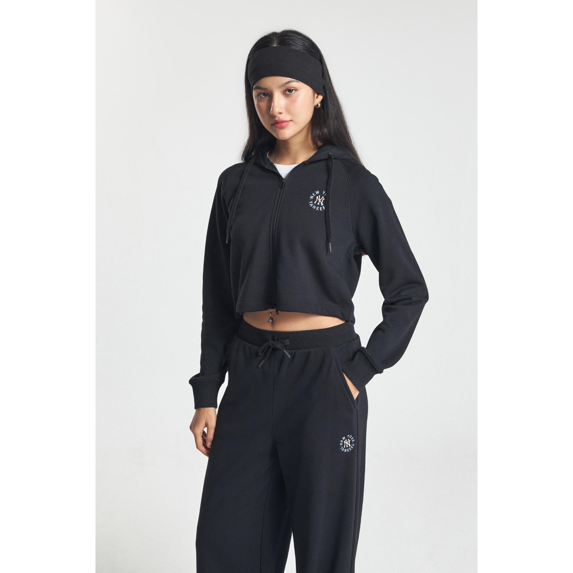 WOMEN'S BASIC CIRCLE LOGO CROP HOOD ZIP UP NEW YORK YANKEES