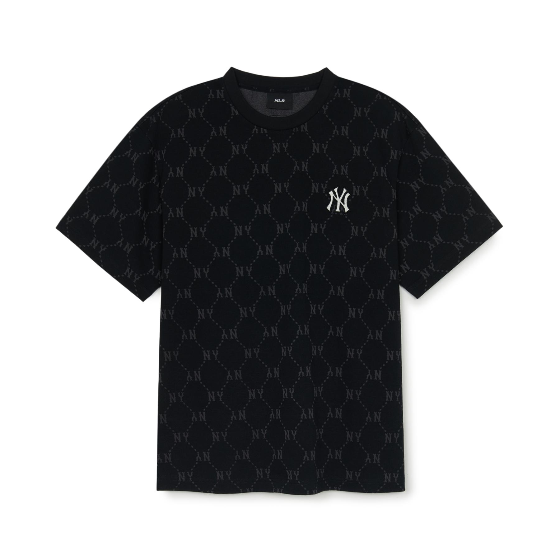 ☆MLB Korea☆ Diamond Monogram Jacquard Collar T-Shirt NY Bl MLB Dia Monogram Jacquard Collar Tee Shirt NY Yankees Black