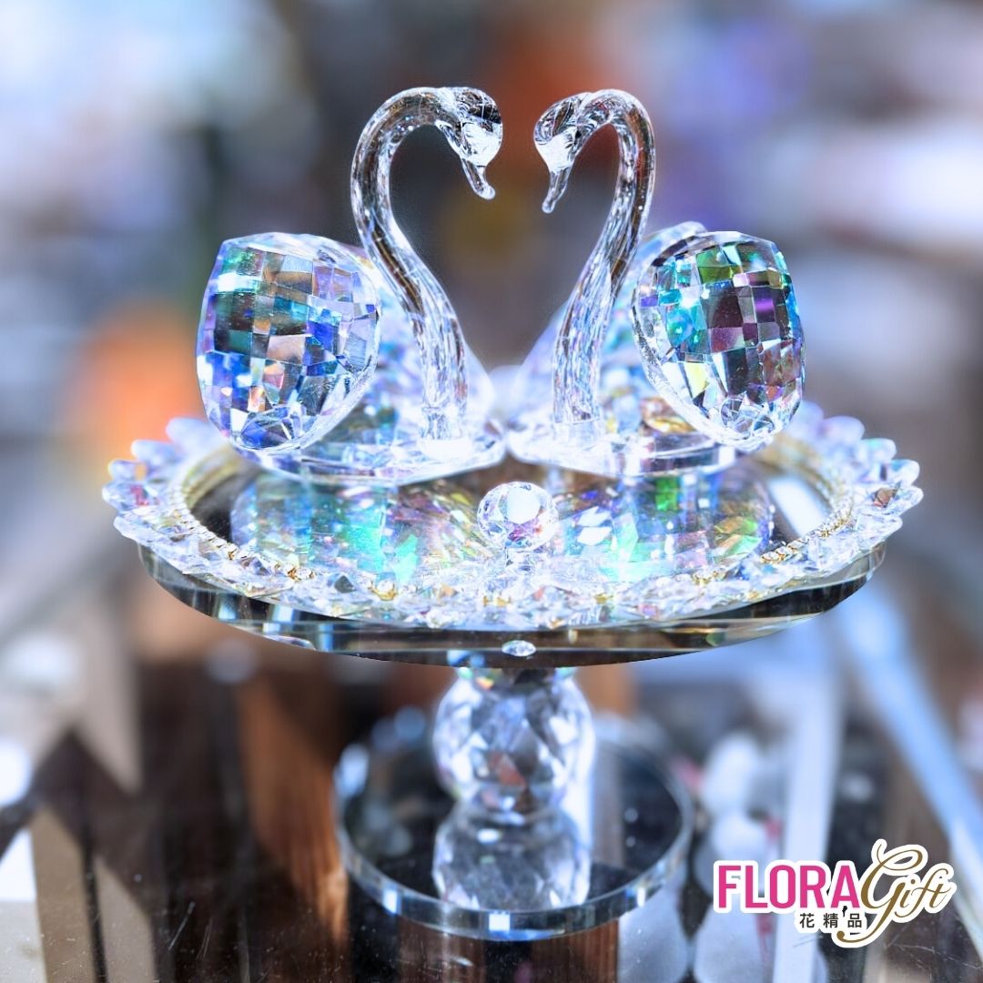 水晶擺設-幻彩旋轉雙天鵝W16*H20CM | 熱銷推薦| Brighten-Mall