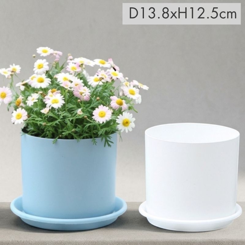 膠盆-直筒盆連底碟藍/白D13.8xH12.5cm | 熱銷推薦| Brighten-Mall