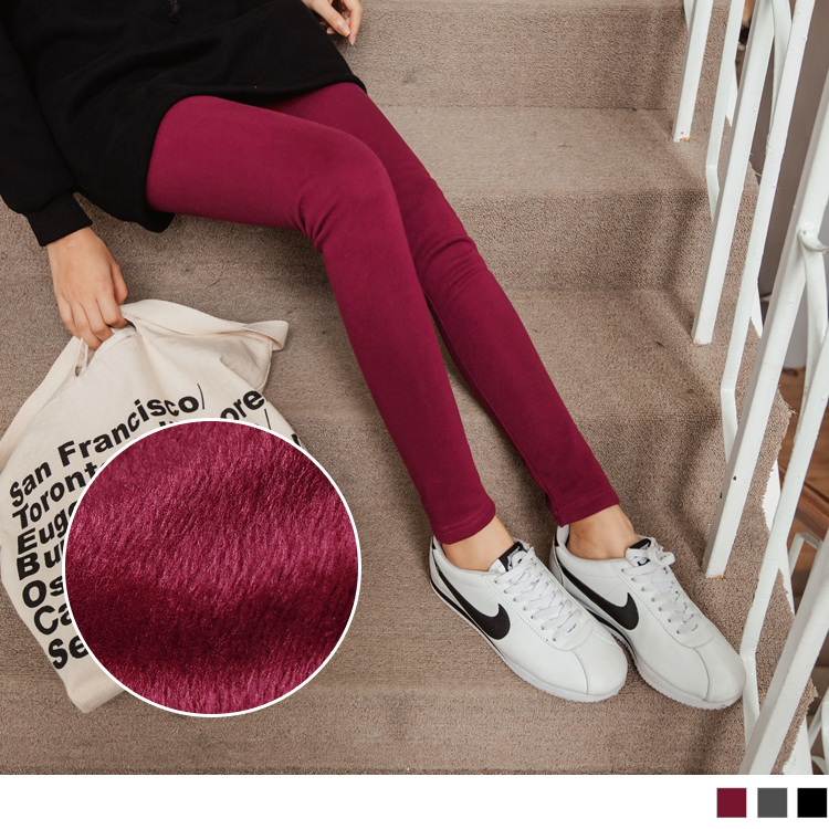 OB 不倒絨腰部拼接毛絨修身Leggings OBBA4544