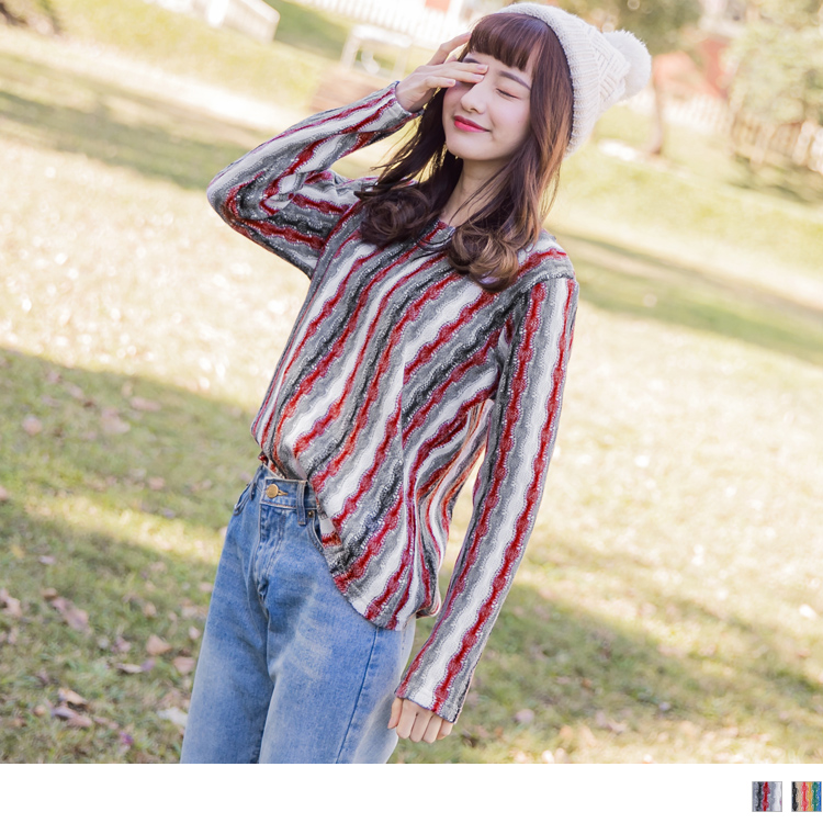 OB 內磨毛彩色直條粗針織上衣 OBAB9135