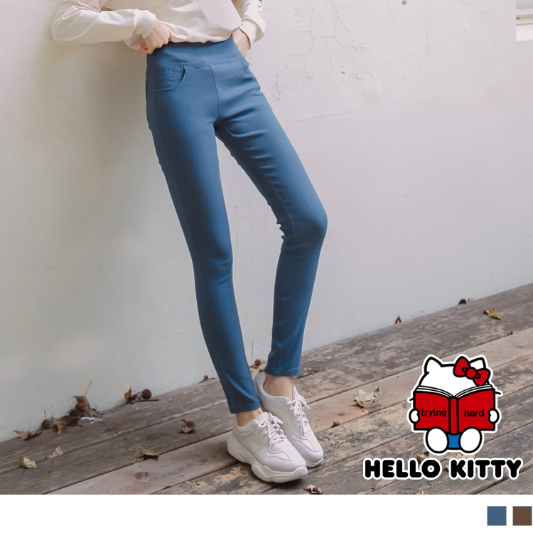 OB 學院系列~KITTY印花寬腰頭收腹顯瘦窄管褲(代購) OBKB1017