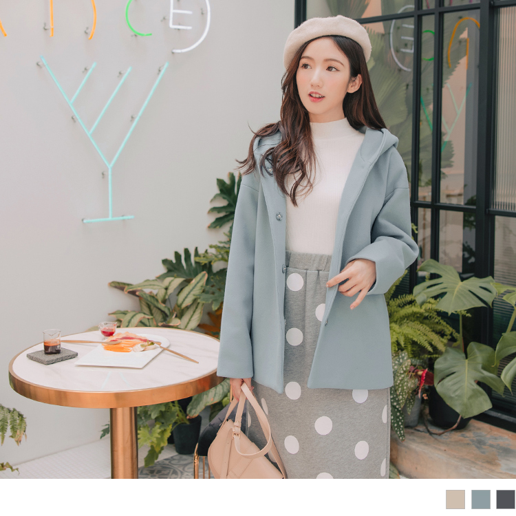OB 簡約保暖毛呢寬版落肩連帽外套 OBEA2824