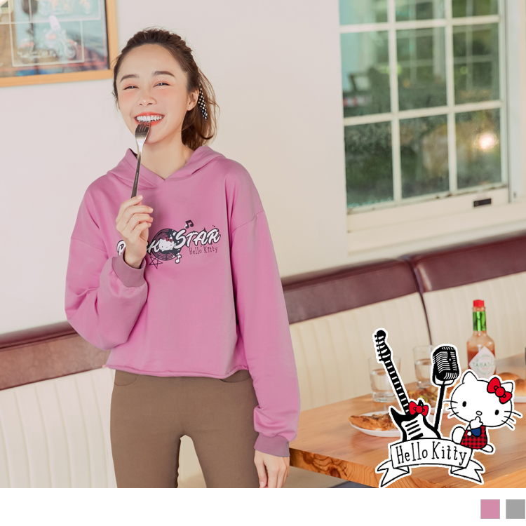 OB KITTY搖滾系列~純棉不收邊短版連帽上衣(代購) OBKB1142