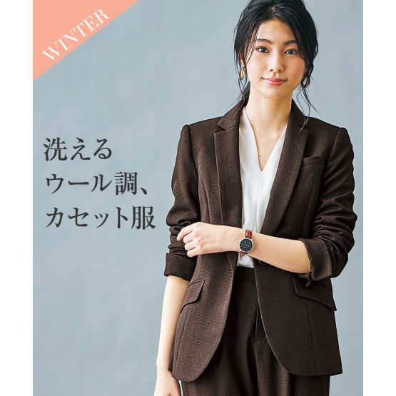 nissen 可水洗羊毛風彈性長版西裝外套 (日本女裝及大尺碼適用) NSCMG0220E0001