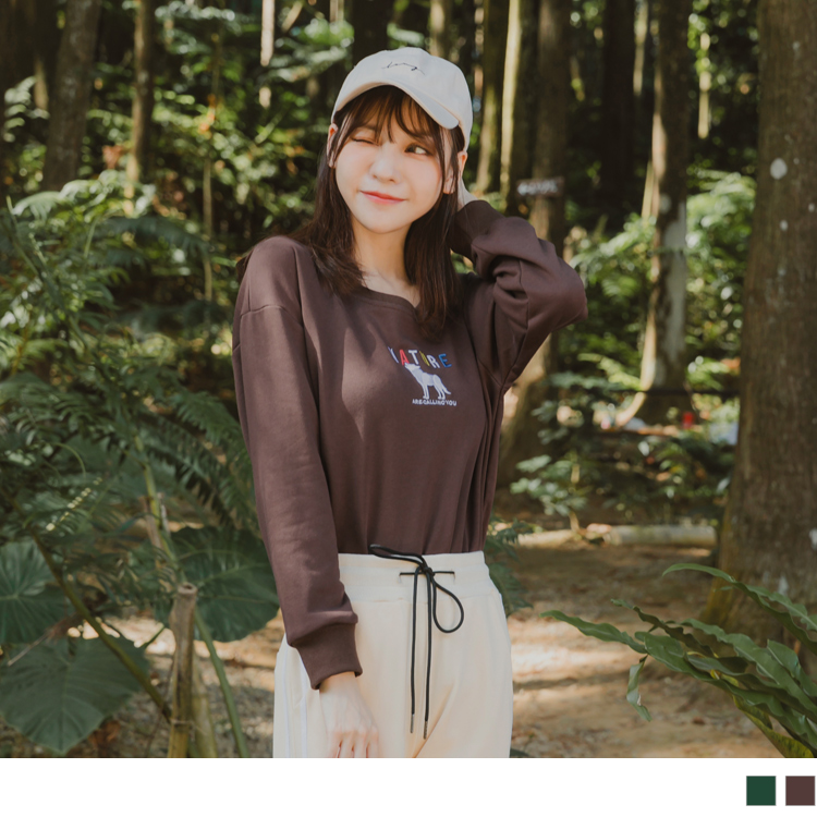 OB 純色圓領刺繡長袖上衣/大學T OBKL1001