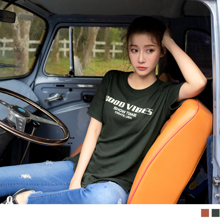 OB 台灣製造休閒英文字母印花側開衩Tee OBAB14938
