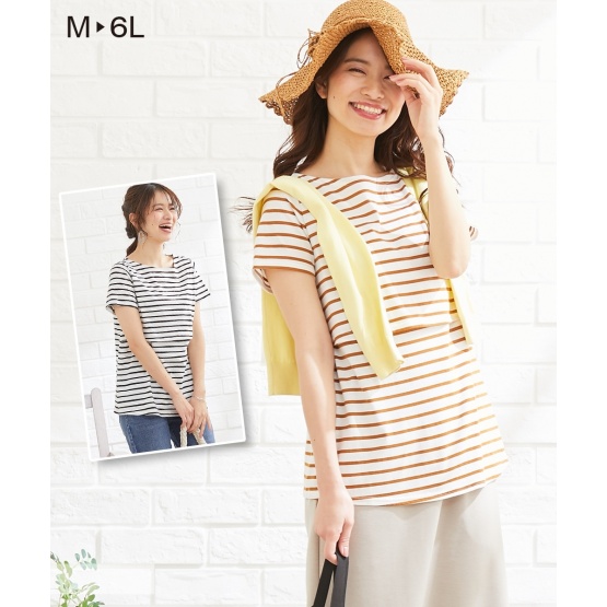 Nissen 方便哺乳條紋半袖孕婦Tee (日本哺乳孕婦裝) NSCIY0121B0016