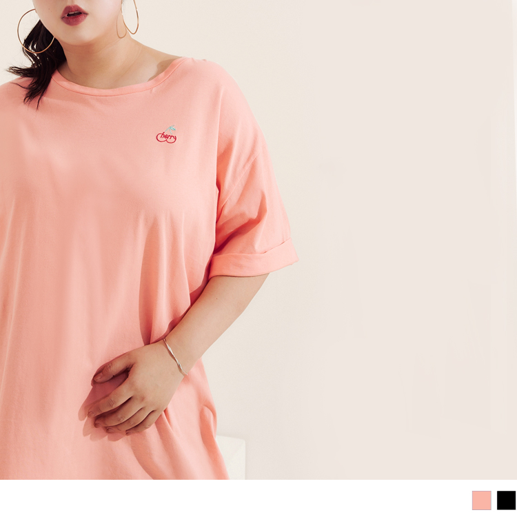OB 櫻桃刺繡單邊開衩落肩上衣 OBKG1136