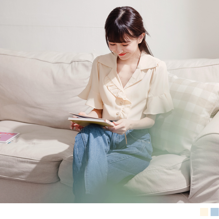 OB 微正式雪紡開襟荷葉西裝領襯衫 OBAB15741