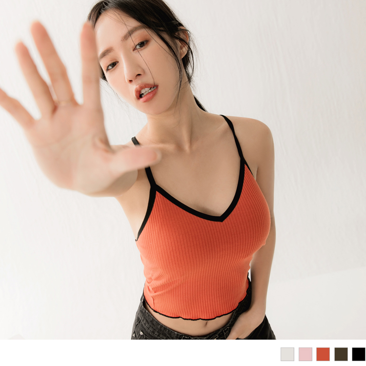 OB 坑條撞色美背交叉細肩帶BRATOP OBVA852