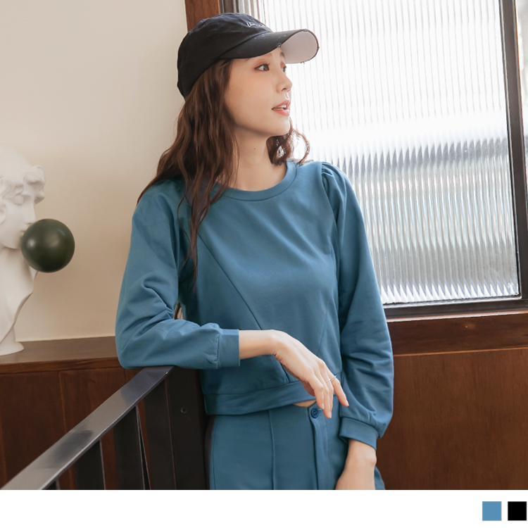 OB 純色造型剪裁拋袖短版上衣 OBAB16436