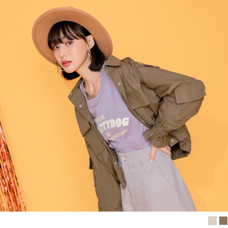 OB 高含棉率性縮口工裝短版風衣外套 OBKG1223