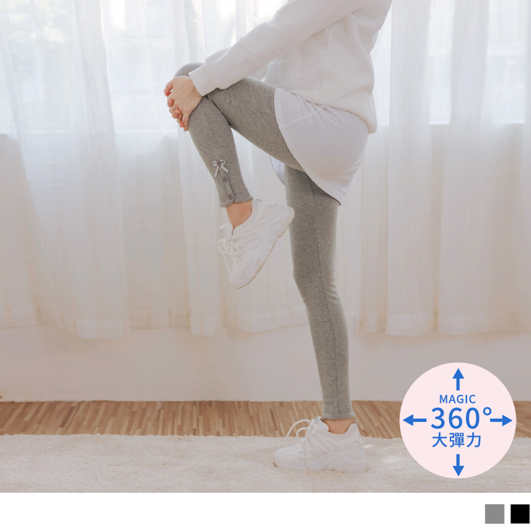 OB 魔術360~顯瘦彈力蝴蝶結排扣造型磨毛保暖孕婦Leggings OBMA0464