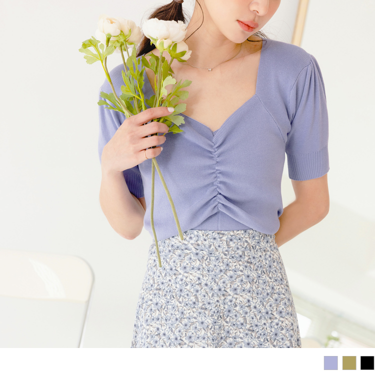 OB 小V臉．桃心領拋袖細針織上衣 OBFA2557