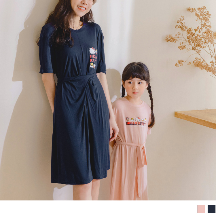 OB KITTY復古台灣親子款．涼感印花扭結綁帶女童連身裙(代購) OBKB1359