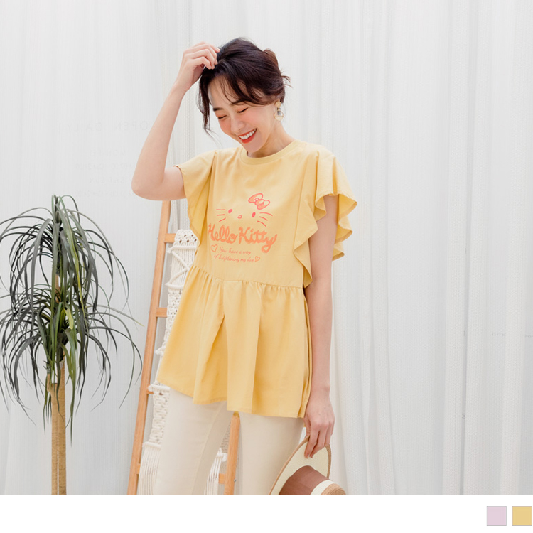 OB KITTY繽紛盛夏．甜美荷葉袖顯瘦打摺上衣(代購) OBKB1374