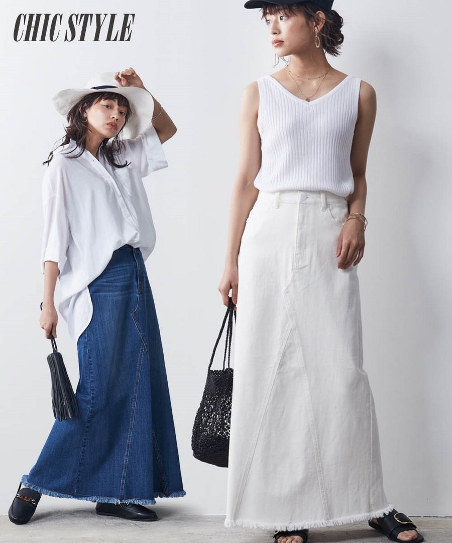 nissen 休閒不收邊牛仔長裙(CHIC STYLE) (日本女裝大尺碼) NSBEN0122A0005