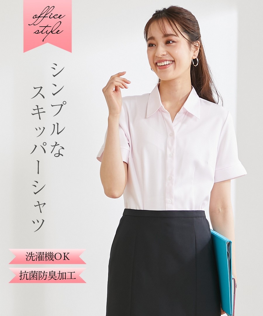 nissen 上班服珠光緞面翻領襯短袖衫(防菌防臭加工) (日本女裝及大尺碼適用) NSCNG0222A0025