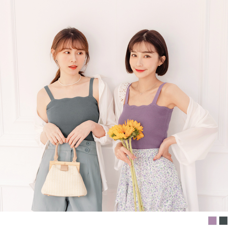 OB 浪漫花邊領坑條針織無袖背心 OBFA2567