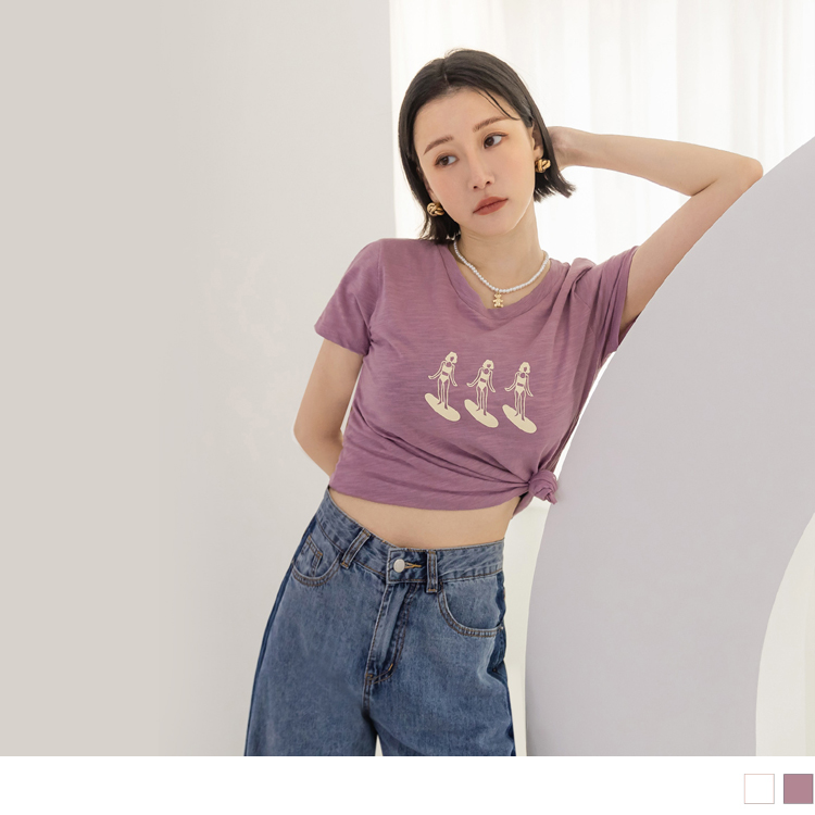 OB 台灣製造．竹節棉趣味衝浪印花短袖上衣T OBAB17243