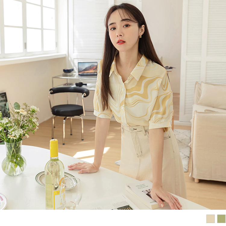 OB 不規則流線感印花短袖襯衫/外套 OBAB17423