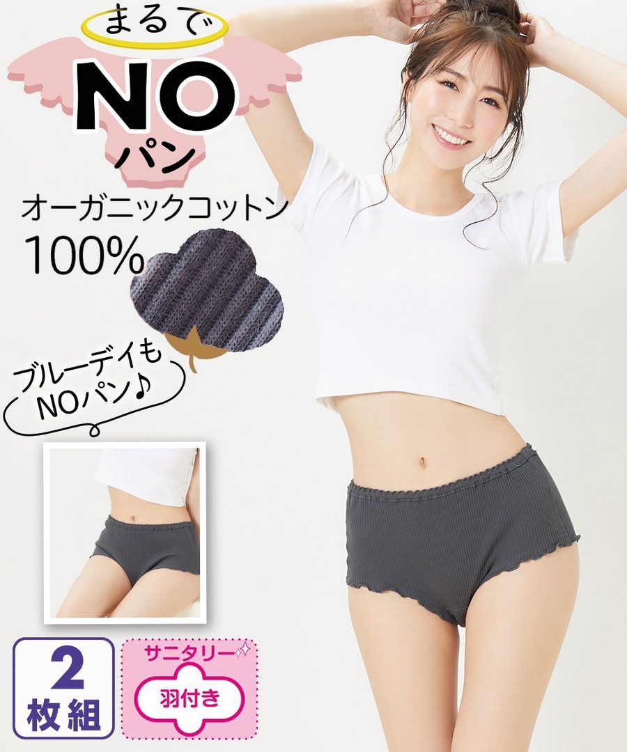 nissen 100%有機棉羅紋生理褲日用2條組(對應蝶翼衛生棉，可替換腰部鬆緊帶) (日本女裝及大尺碼適用內衣) NSBGH0222C0005