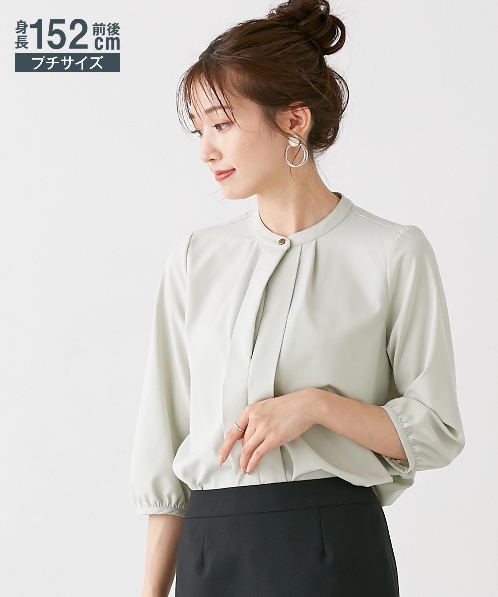 nissen [嬌小尺寸]2WAY打褶圓領單釦上衣 (日本女裝) NSVCY0122C0006