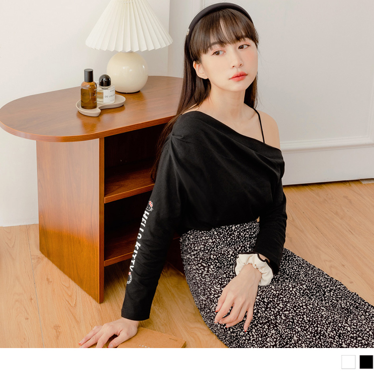 OB KITTY妝可愛系列．純棉微性感斜肩造型長袖上衣(代購) OBKB1381
