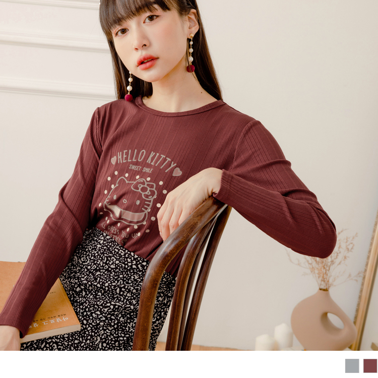 OB KITTY妝可愛系列．圓領不規則羅紋長袖上衣(代購) OBKB1385
