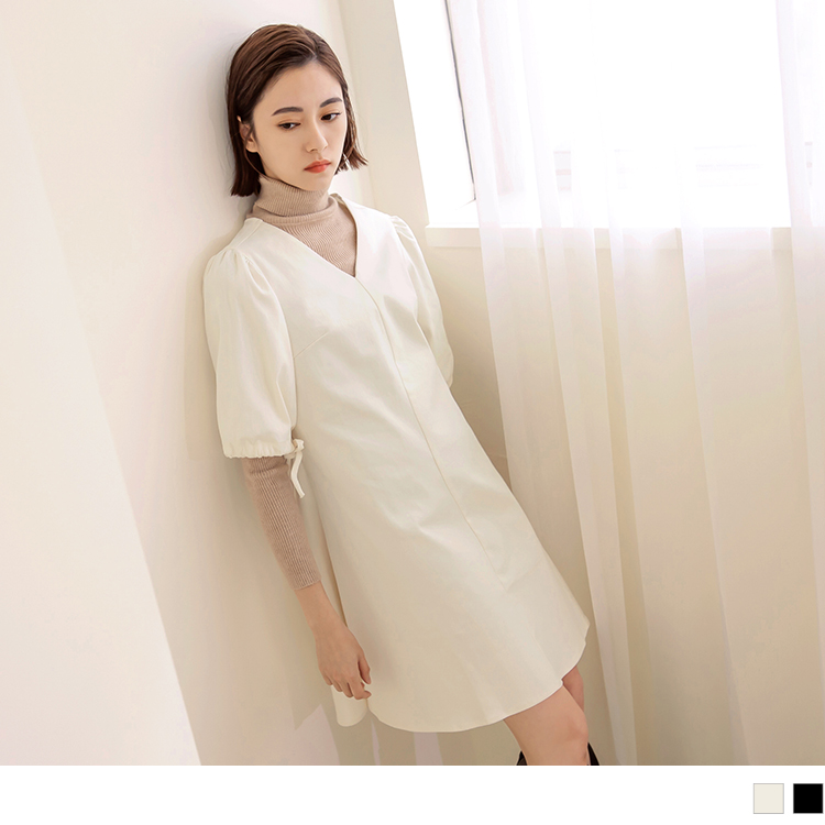 OB 小V臉．V領高含棉拋袖短連身裙 OBDA9474