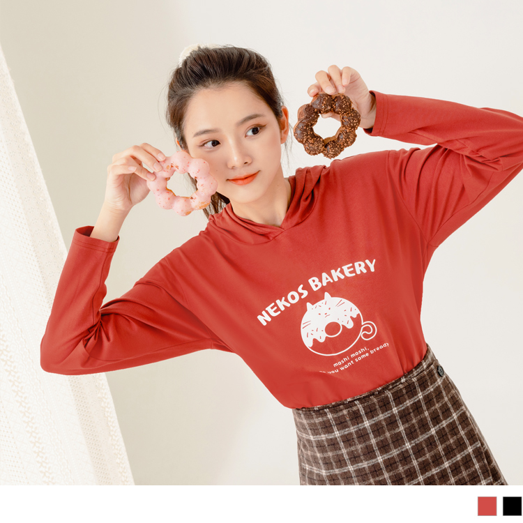 OB 玩轉百tee．萌系貓咪印花連帽上衣 OBAB17836