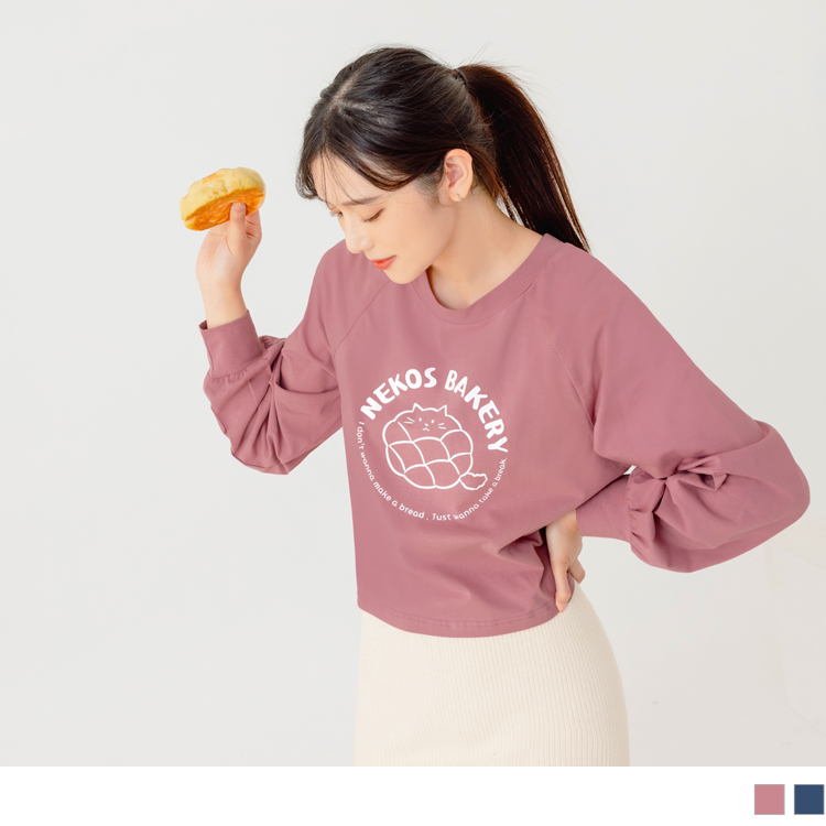 OB 玩轉百tee．高含棉貓咪印花短版拋袖上衣 OBAB17858