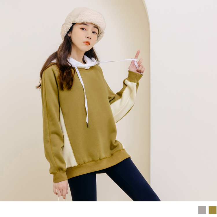OB 玩轉百tee．保暖內刷毛撞色拼接大學T OBAB17748
