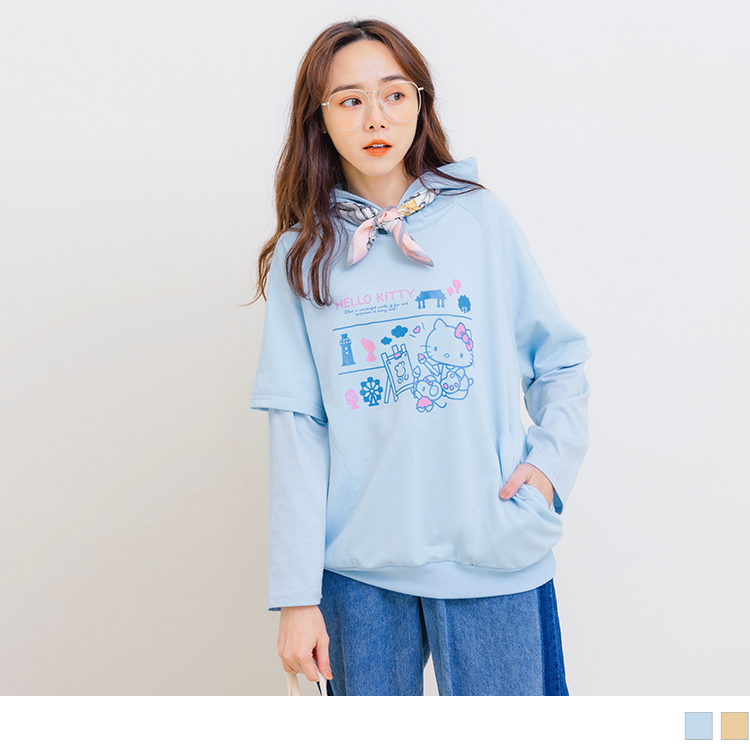 OB 玩轉百tee．KITTY環島台灣假兩件印圖連帽大學T(代購) OBKB1435