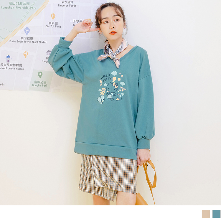 OB 玩轉百tee．KITTY環島台灣V領澎袖上衣/衛衣(代購) OBKB1432