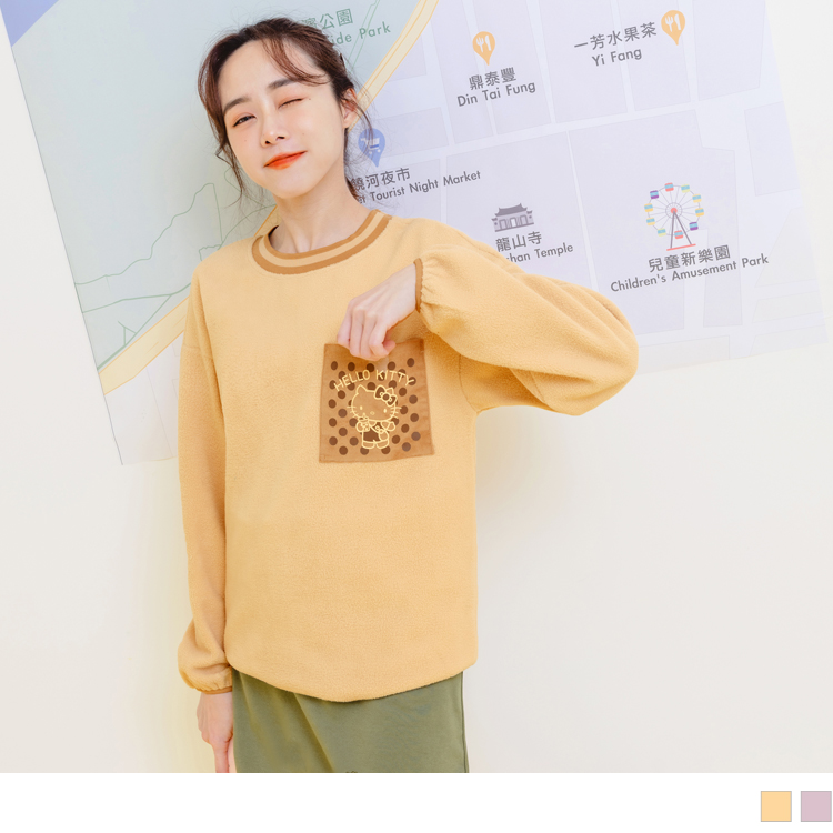 OB 玩轉百tee．KITTY環島台灣羊羔毛圓點口袋上衣(代購) OBKB1441