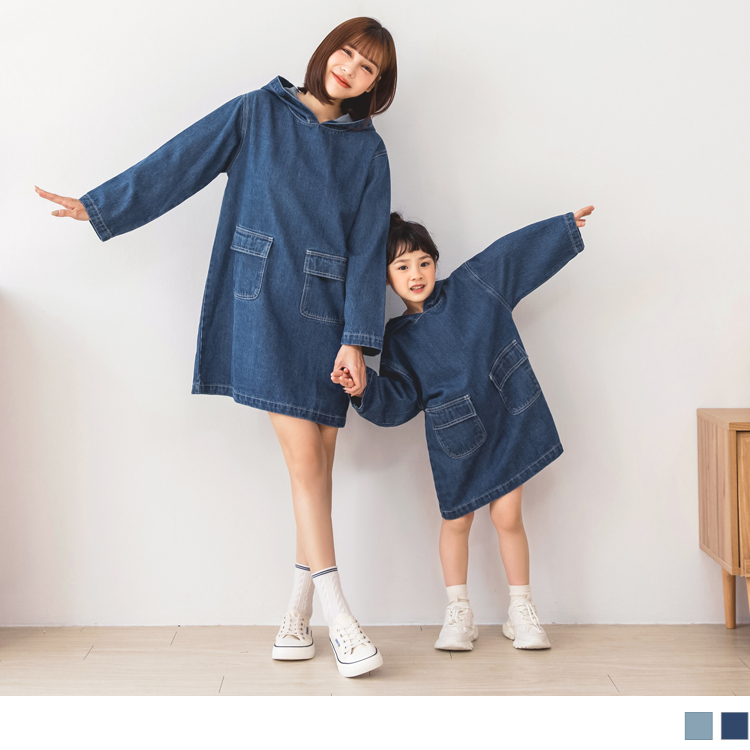 OB 率性雙口袋牛仔連帽休閒連身裙(親子裝) OBQA1589