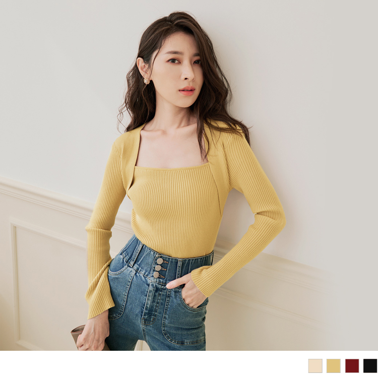 OB 小Ｖ臉．方領性感削肩親膚針織上衣 OBFA2674