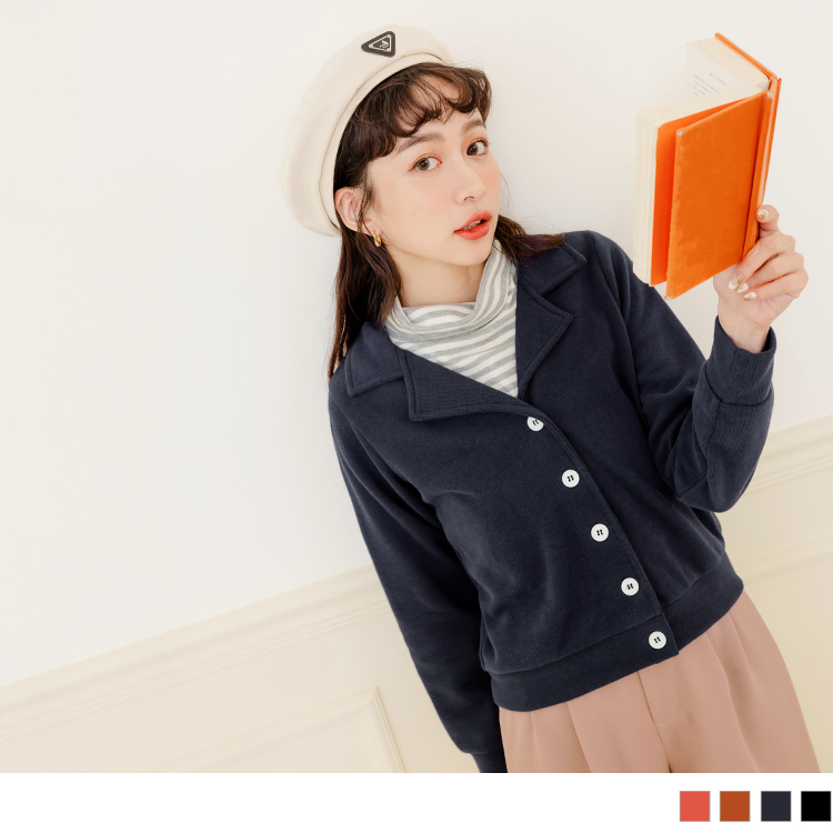 OB 小V臉．玩轉百tee翻領鈕釦磨毛上衣/外套 OBAB17886