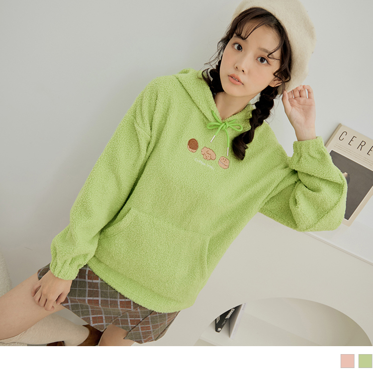 OB 咖啡廳家族．角色刺繡羊羔毛連帽上衣 OBKG1504