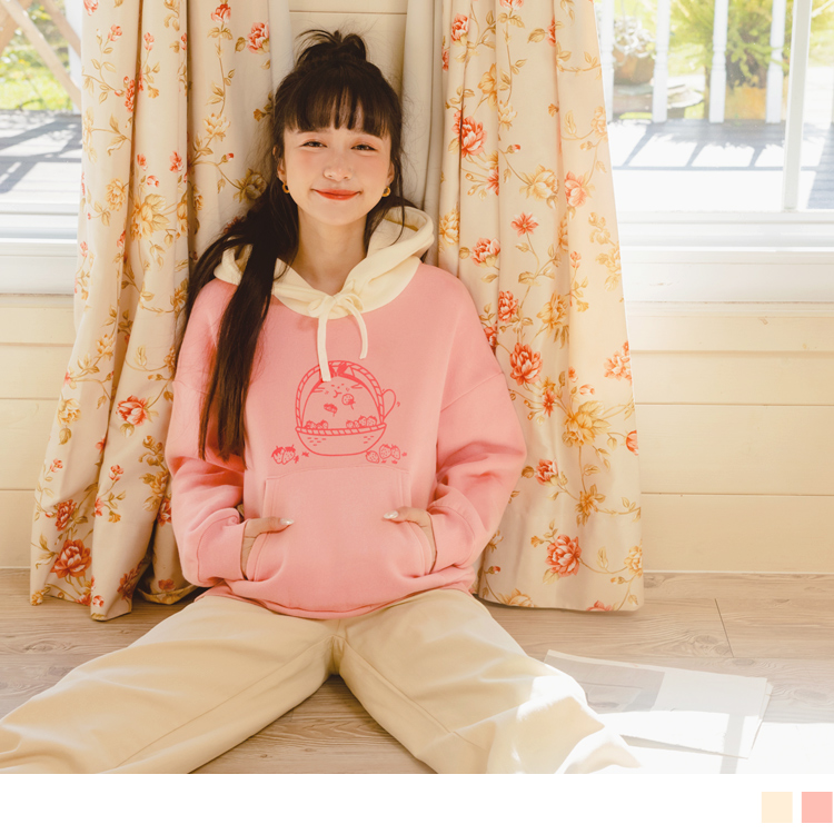 OB 玩轉百tee．貓咪印花內刷毛帽T OBAB18064