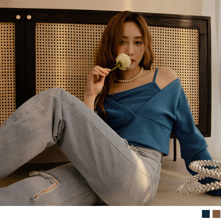 OB 兩件式針織V領短版上衣套裝 OBAB18019 SS23