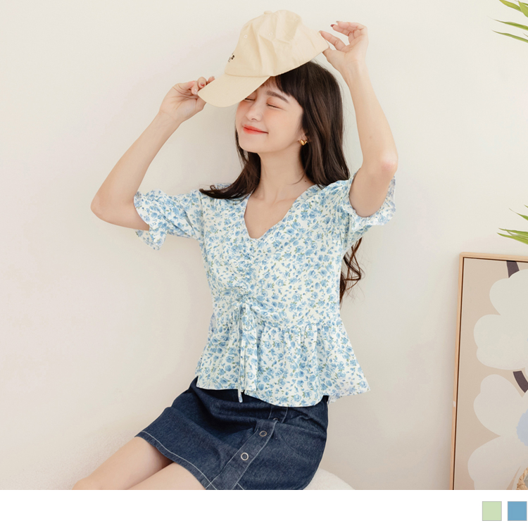 OB 涼感．舒涼雪紡桃心領碎花上衣 OBAB18186 SS23