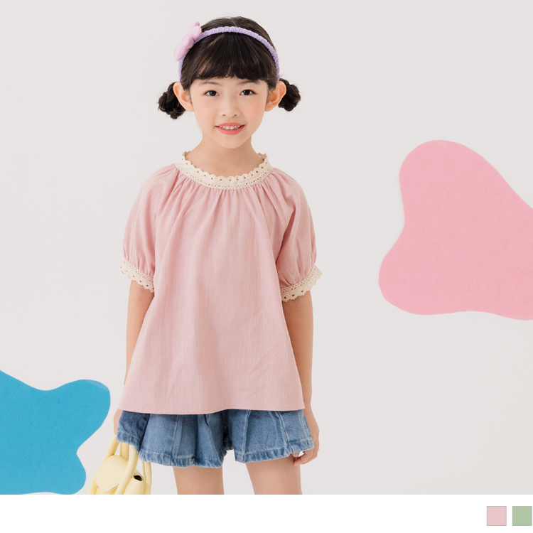 OB 純棉甜美蕾絲滾邊澎袖上衣 OBQA1634 SS23