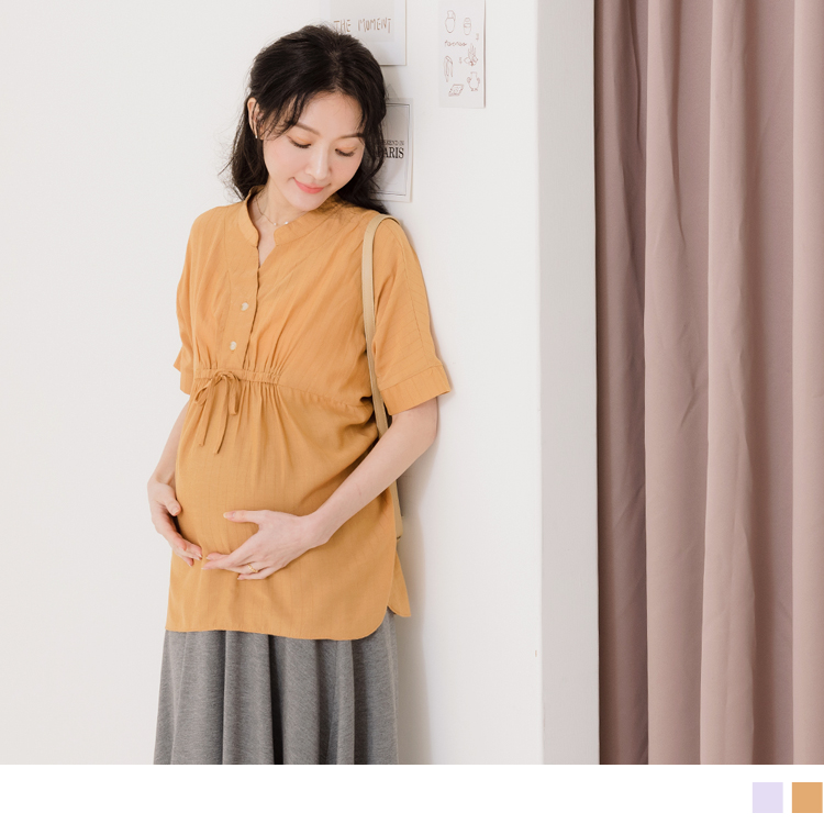 OB 簡約V領半開襟抽繩鈕釦式哺乳上衣 OBMA0618 SS23