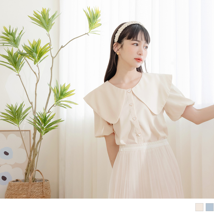 OB 甜美大領片愛心釦拋袖開襟上衣 OBAB18124 SS23
