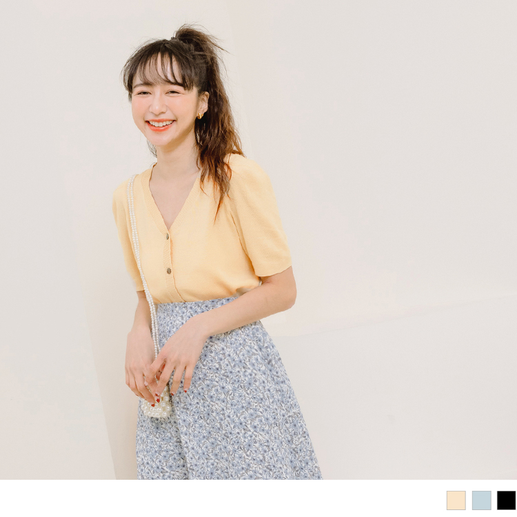 OB 小V臉．V領貝殼釦拋袖針織上衣/外套 OBFA2718 SS23